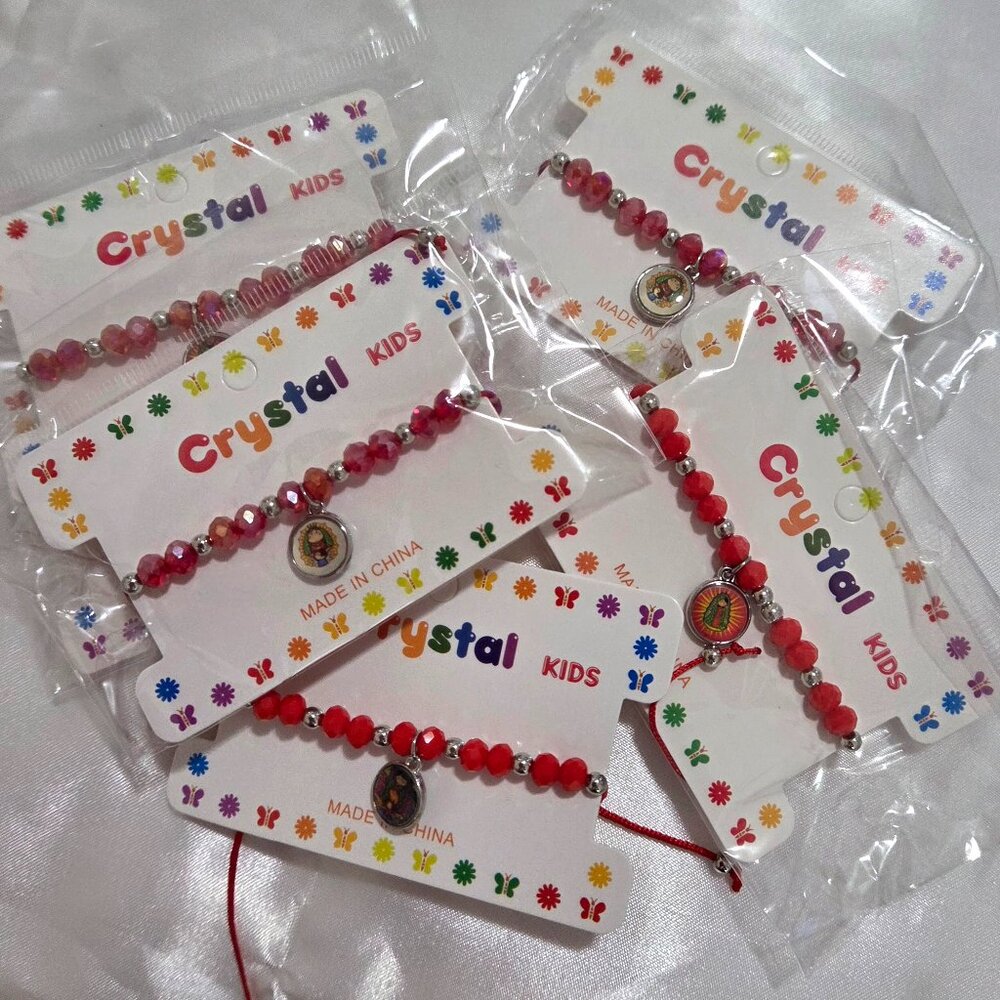 Cute Girls Crystal Beaded Bracelet Doll Charm Adjustable Red Kids Jewelry Gift